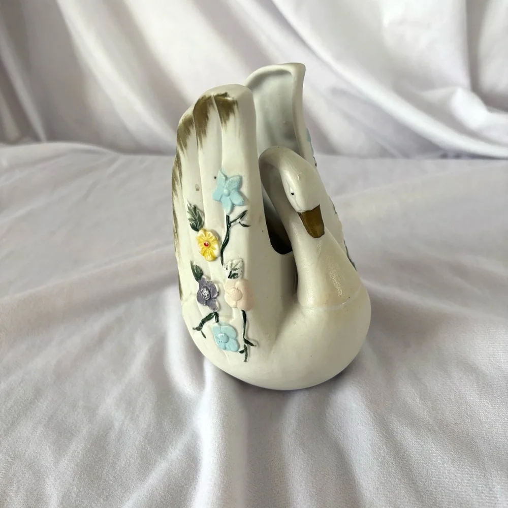 Vintage ceramic swan vase planter regency home decor figurine midcentury